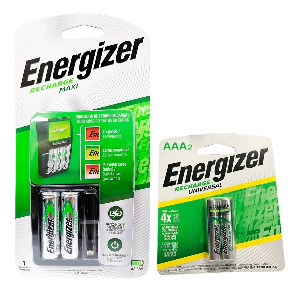 Cargador Energizer Maxi Aa Aaa + 2 Pilas Recargables Aa