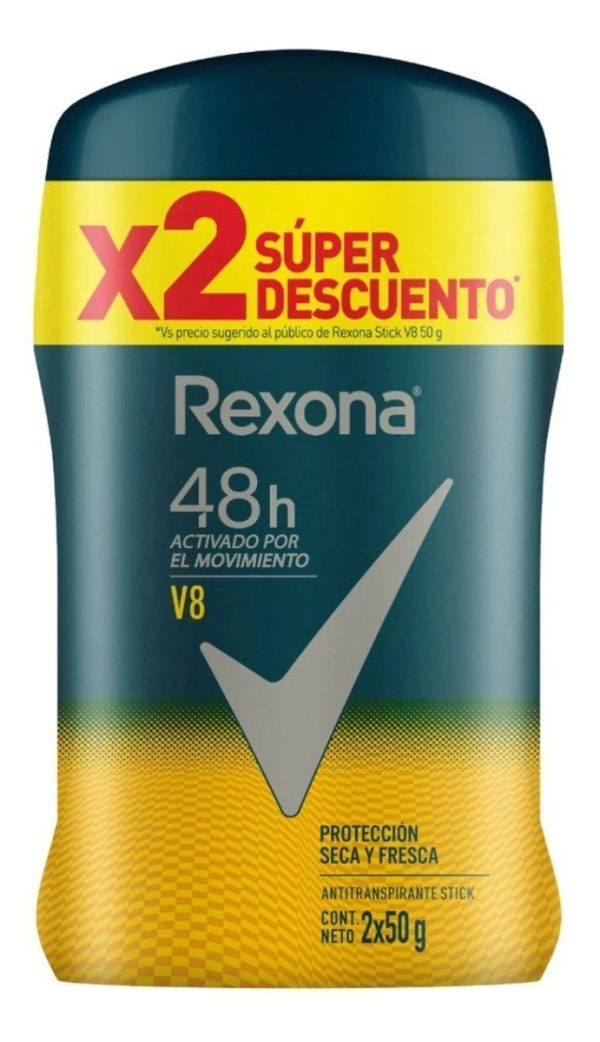 Desodorante Rexona Barra Men V8 50 X 2 Unidades