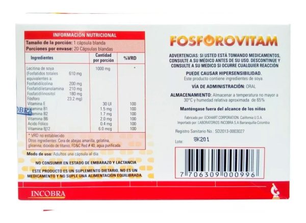 Vitaminas Para El Cerebro Fosforovitam 20 Capsulas - Imagen 2