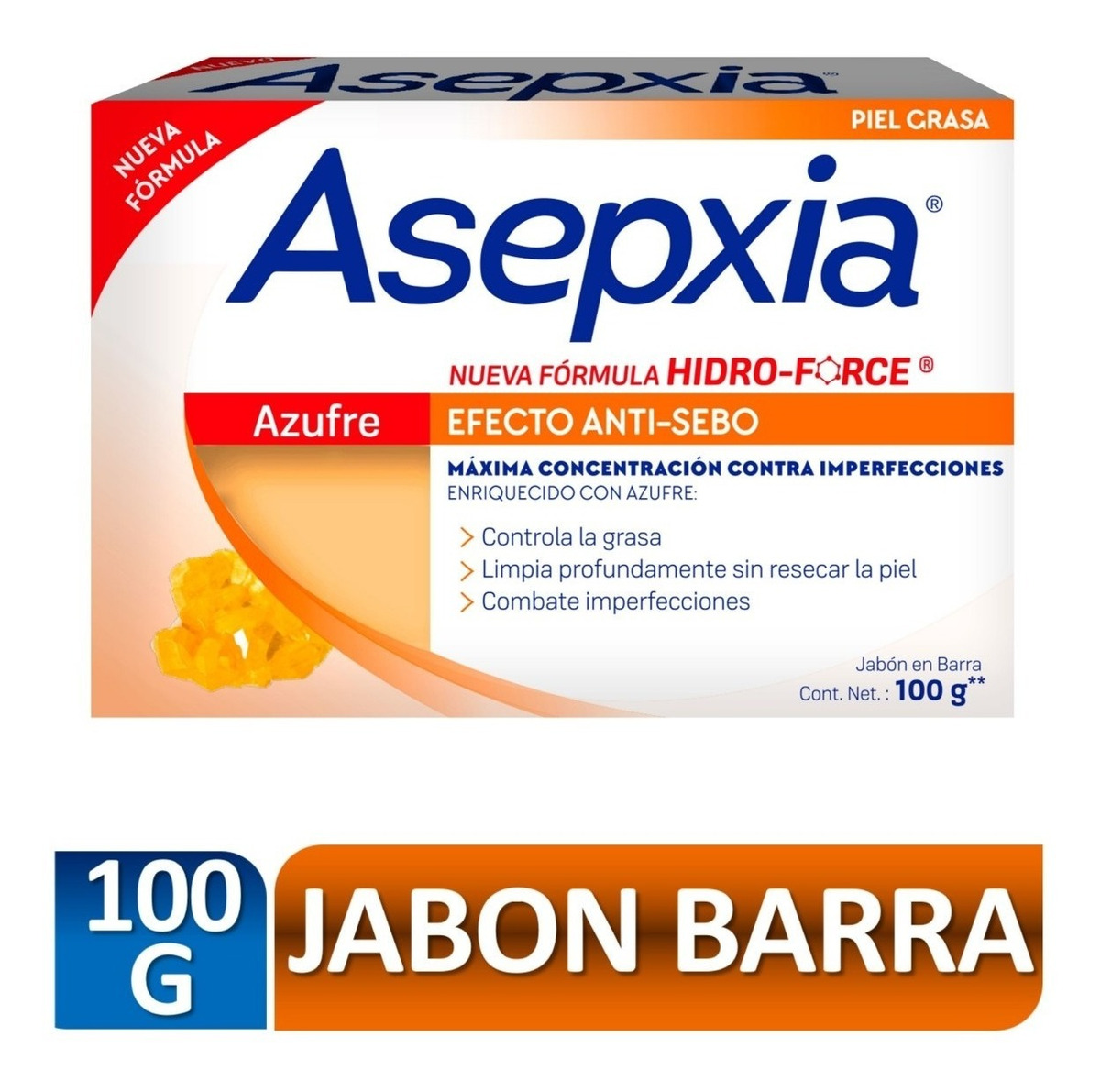 Jabon Asepxia Azufre 100 Gr, Efecto Anti-sebo