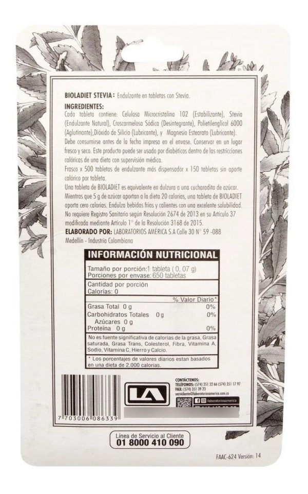 Stevia Ladiet 500 Tabletas + Dispensador Con 150 Tabletas. - Imagen 2