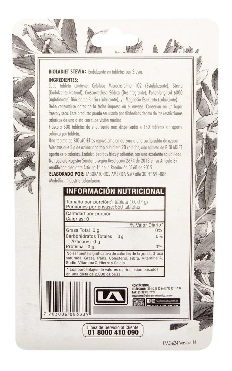 Stevia Ladiet 500 Tabletas + Dispensador Con 150 Tabletas. - Imagen 2