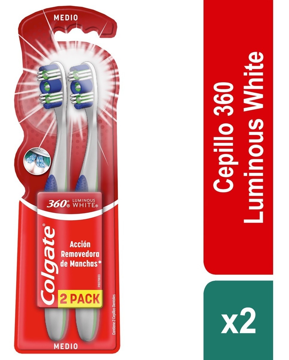 Cepillo Colgate 360 Luminous White Cerda Media 2x1