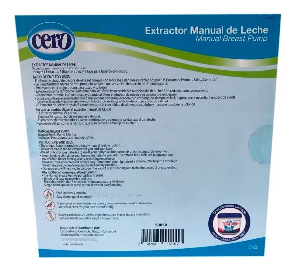 Extractor De Leche Materna Cero. Manual, Libre De Bpa - Imagen 2