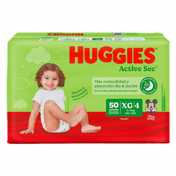 Pañal Huggies Active Sec Etp4 Xg 50 Uds