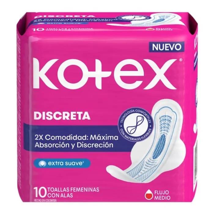 Toallas Kotex Discreta 10uds + 2 Toallas