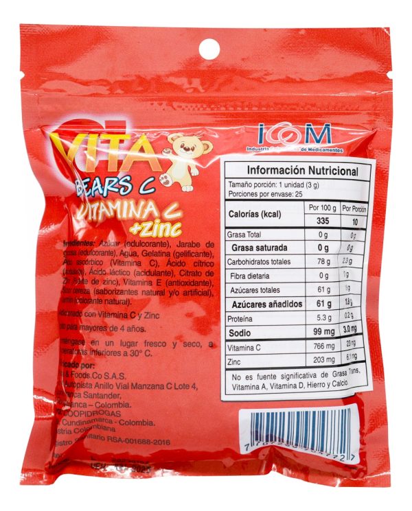 Gomas Vitamina C Vita Bears C + Zinc Cereza 25 Unidades - Imagen 2