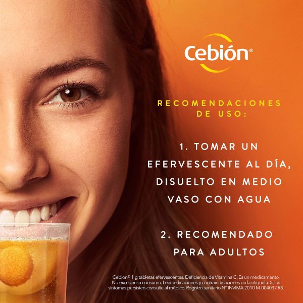 Vitamina C Cebion 10 Tabletas Efervescente Naranja - Imagen 3