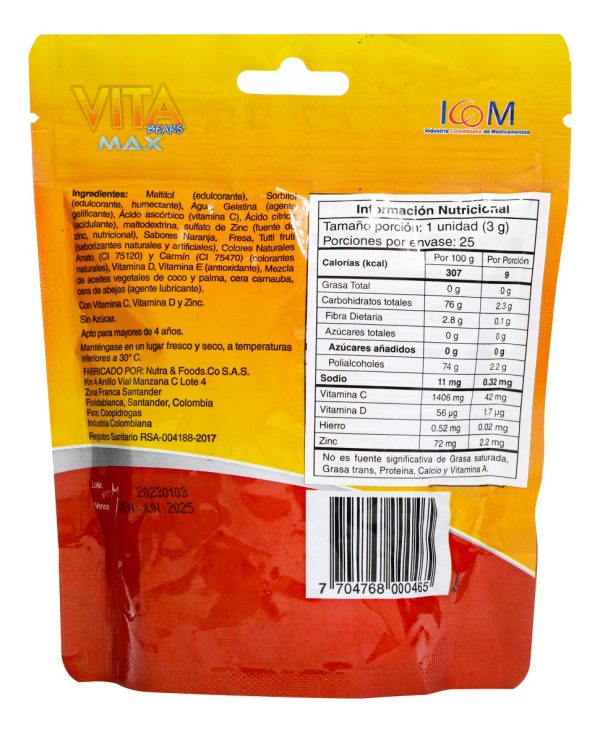 Gomas Vitamina C Vita Bears Max 75g 25 Unidades - Imagen 2
