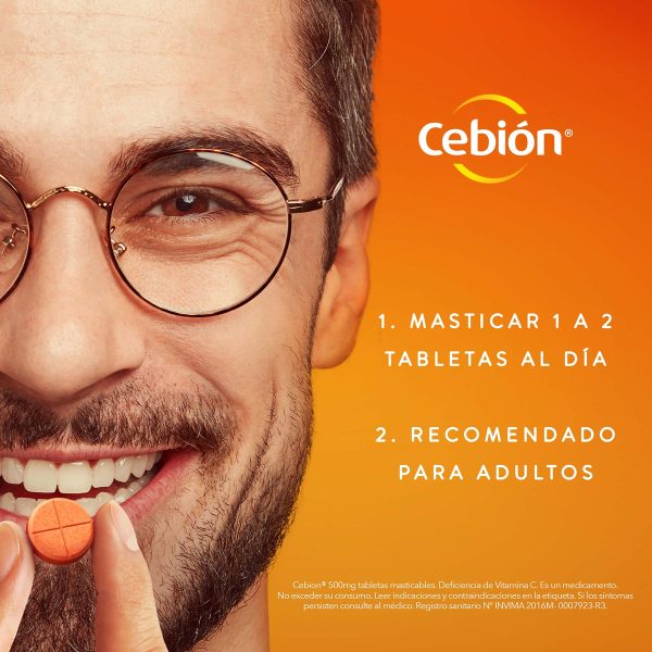 Vitamina C Cebion Sabor Mandarina 100 Tabletas Masticable - Imagen 3