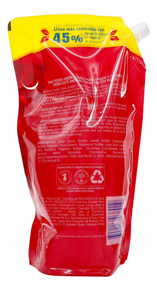 Jabón Liquido Bacterion Manos Y Cuerpo Frutos Rojos 1000 Ml - Imagen 2