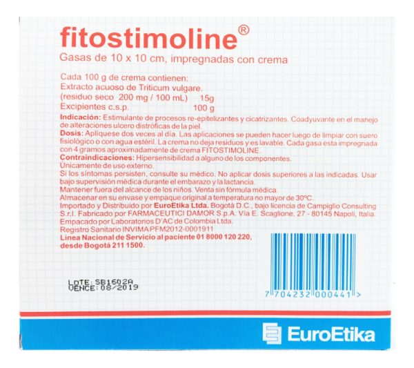 Fitostimoline Gasa Cicatrizante 10 X 10 Cm 10 Unidades - Imagen 2