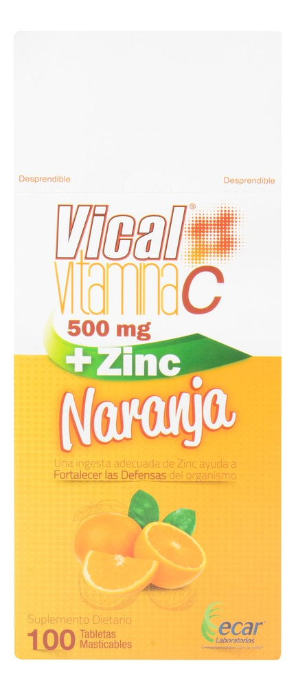 Vitamina C + Zinc Vical Naranja 500 Mg 100 Tabletas