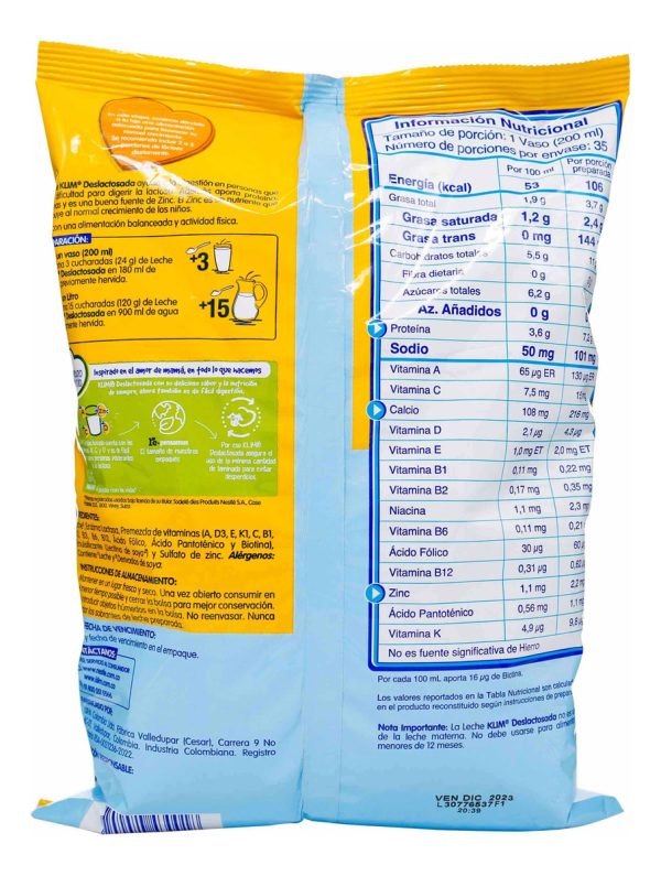 Leche Klim Deslactosada Semidescre.840 G - Imagen 2