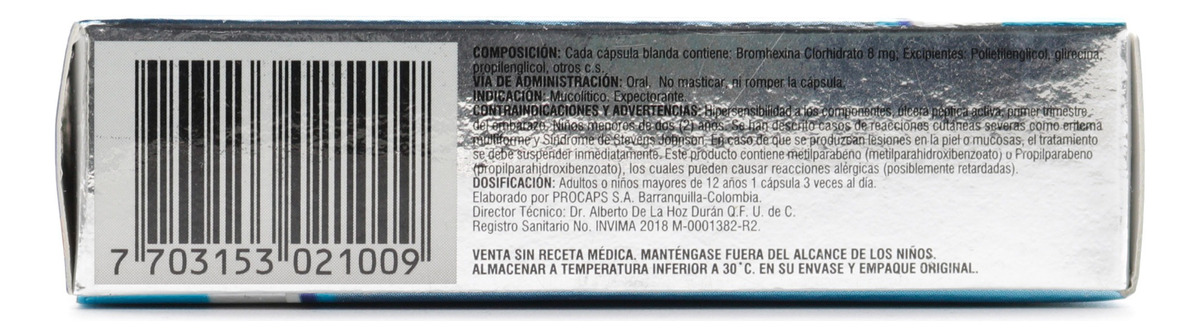 Bromhexina Klear 20 Capsulas Efectivo Alivio De La Tos - Imagen 2