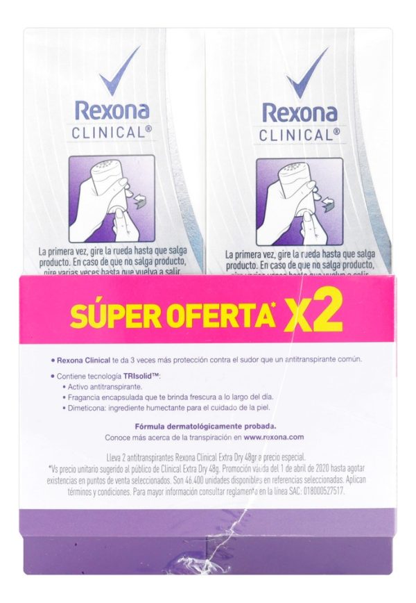 2 Desodorantes Rexona Clinical Extra Dry Mujer 48 Gr C/u - Imagen 2