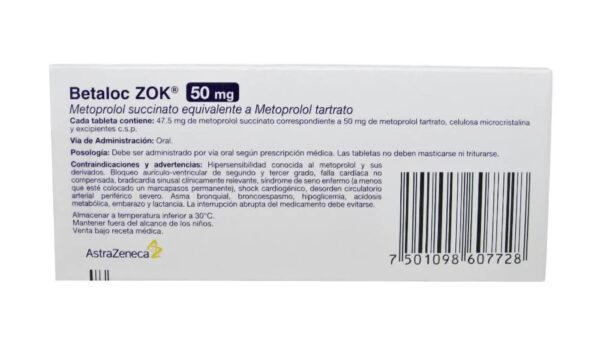 Metoprolol Betaloc Zok 50 Mg 30 Tabletas - Imagen 2