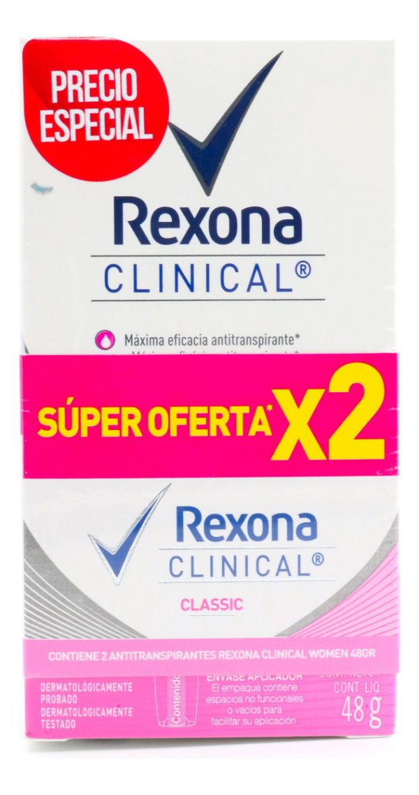 2 Desodorantes Rexona Clinical Classic Mujer 48 Gr C/u
