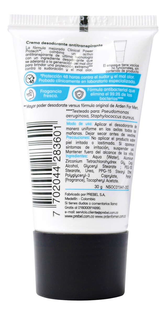 Desodorante Arden For Men Clinical Power Protech Crema 30 Gr - Imagen 2