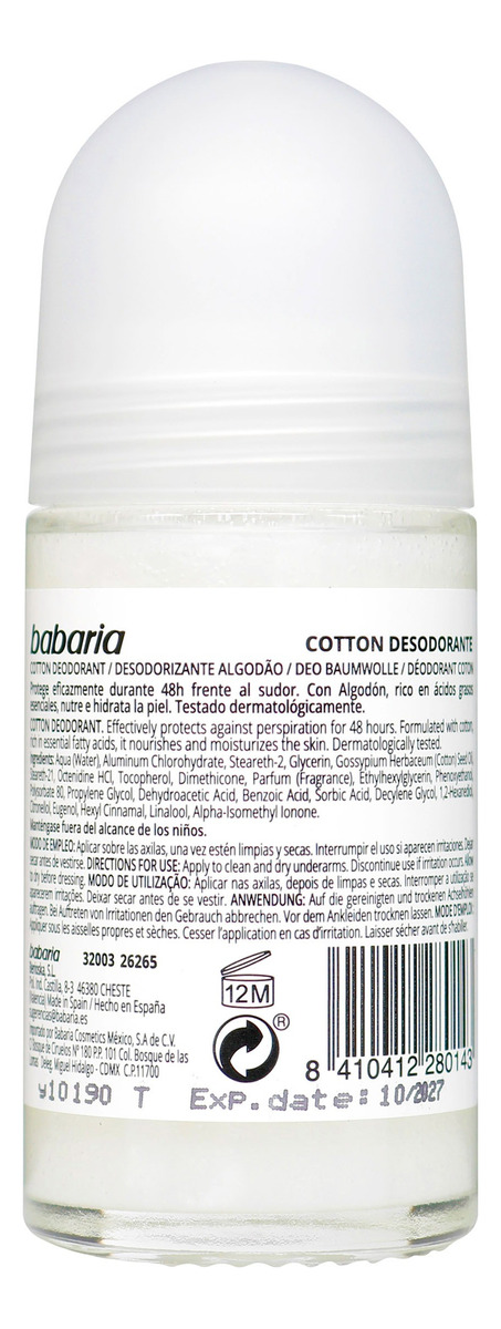 Desodorante Babaria Cotton Roll-on 50 Ml - Imagen 2
