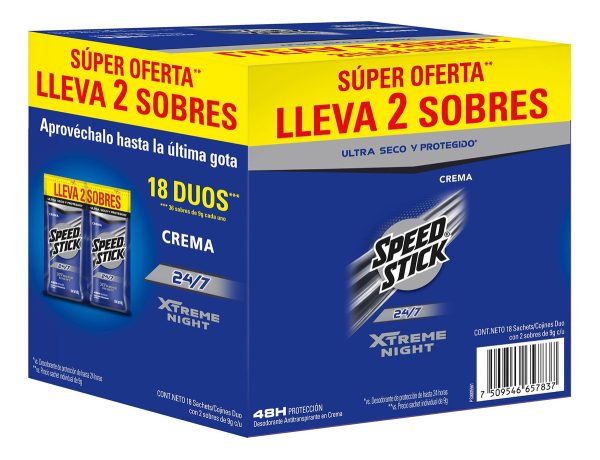 Desodorante Speed Stick Men Xtreme Night Crema 18 Sobres