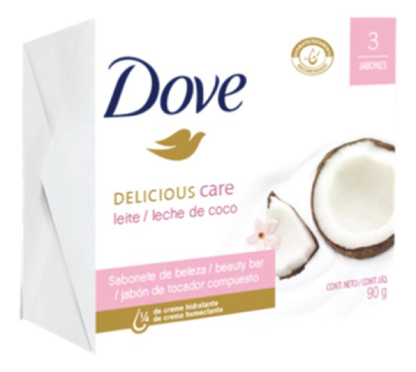 Jabón Dove Delicious Care Leche De Coco 90 Gr 3 Unidades