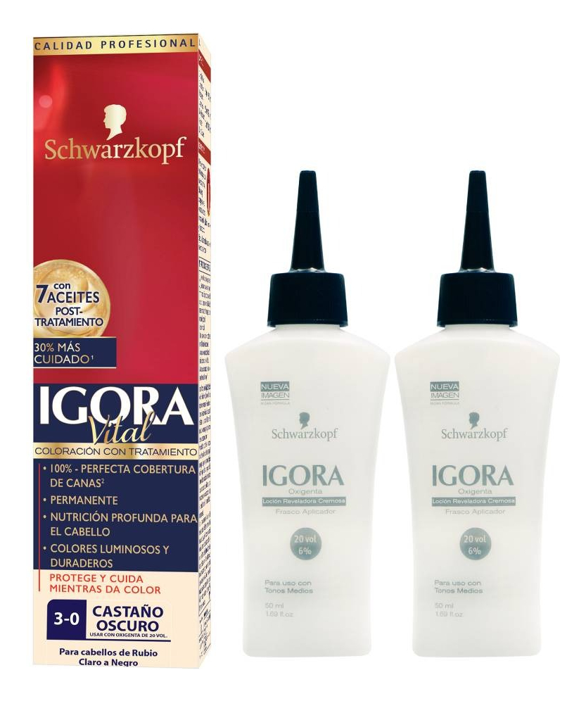 Tinte Igora 3-0 Castaño Oscuro + 2 Oxigentas - Drogueria Farmaweb