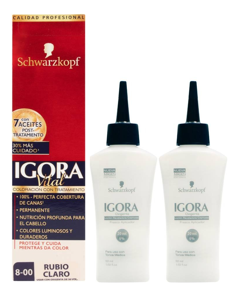 Tinte Igora 8-0 Rubio Claro + 2 Oxigentas
