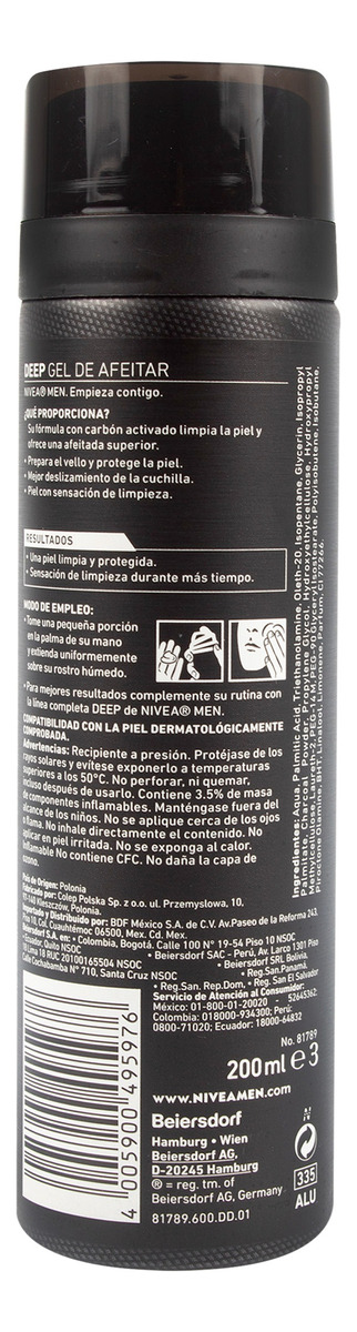 Gel De Afeitar Nivea Men Deep Carbón Activado 200 Ml - Imagen 2