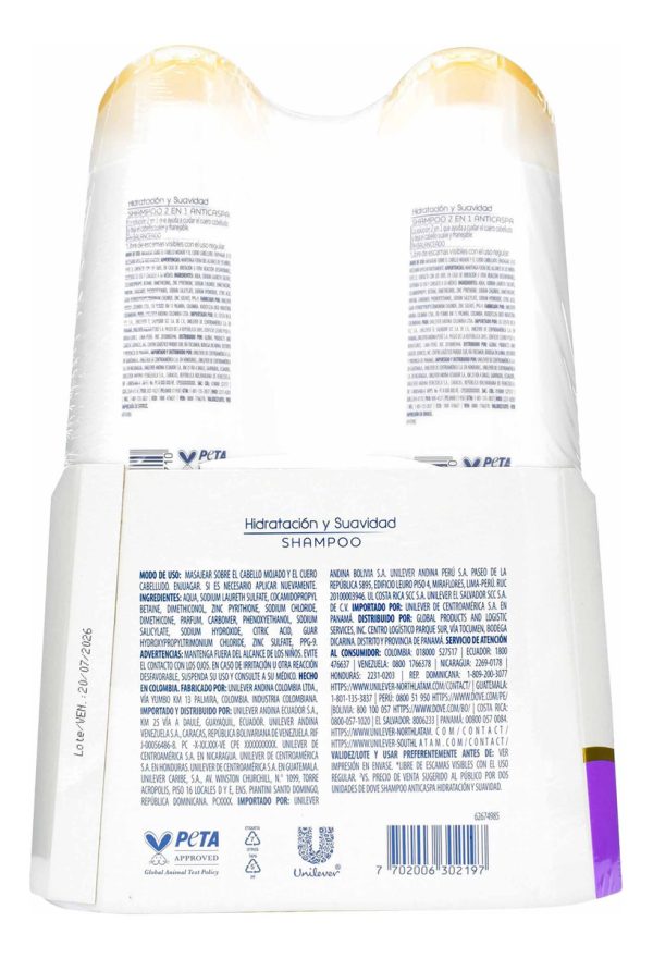 Shampoo Dove Hidratación Y Suavidad 370 Ml C/u 2 Unidades - Imagen 2