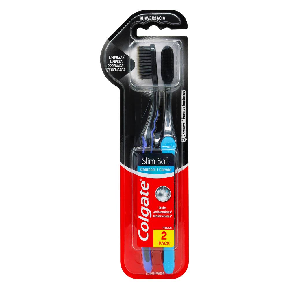 Cepillo Colgate Slim Soft Carbon Activado 2 Unidades