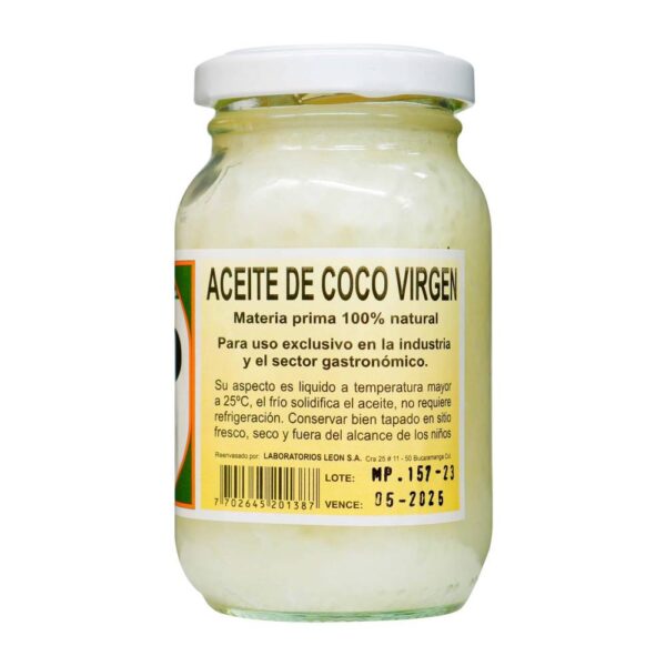 Aceite De Coco Virgen Extraído En Frio 230 Ml Leon - Imagen 2
