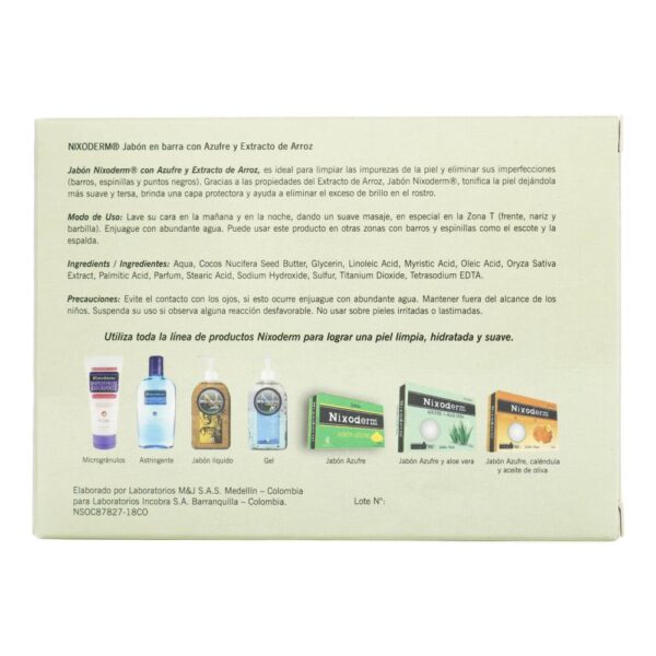 Jabón Nixoderm Azufre + Extracto De Arroz 100g - Imagen 2