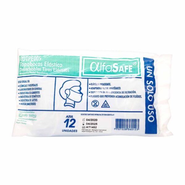Tapaboca Desechable Alfasafe Azul 12 Unidades