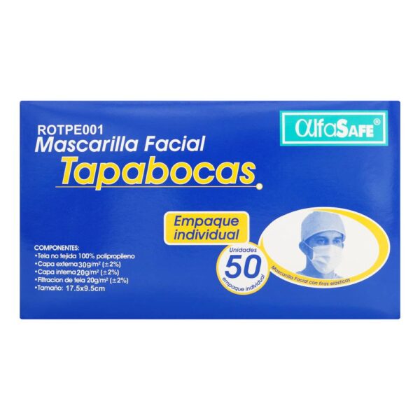 Tapaboca Desechable Alfasafe Azul 50 Unidades