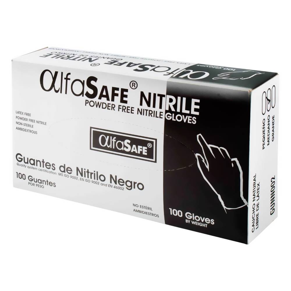 Guante Nitrilo Negro Alfasafe 100 Unidades