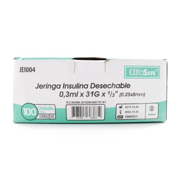 Jeringa Insulina 0.3 Ml 100 Unidades Alfasafe