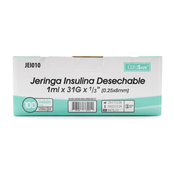 Jeringa Insulina 1 Ml 100 Unidades Alfasafe