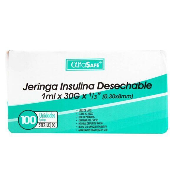 Jeringa Insulina 1 Cc 100 Unidades Alfasafe - Imagen 2