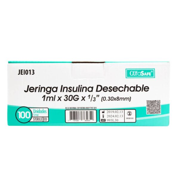 Jeringa Insulina 1 Cc 100 Unidades Alfasafe