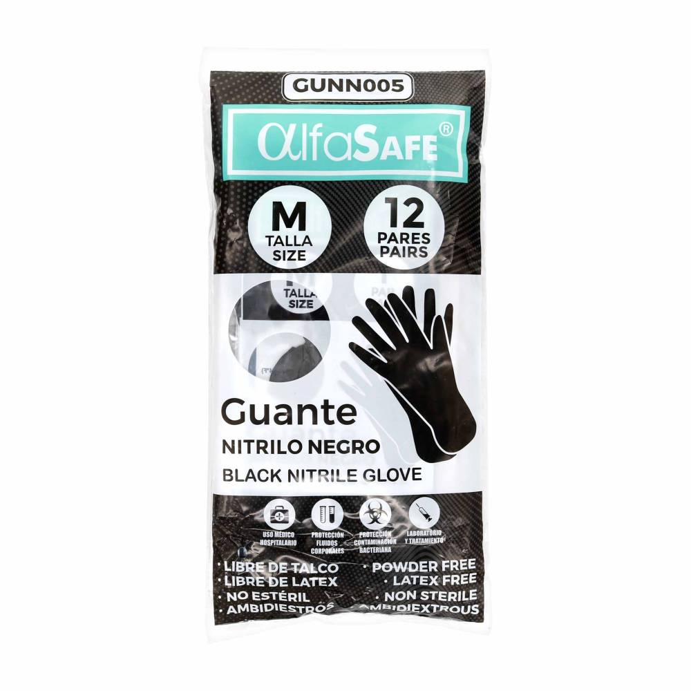 Guantes Nitrilo Negro Alfasafe 12 Unidades