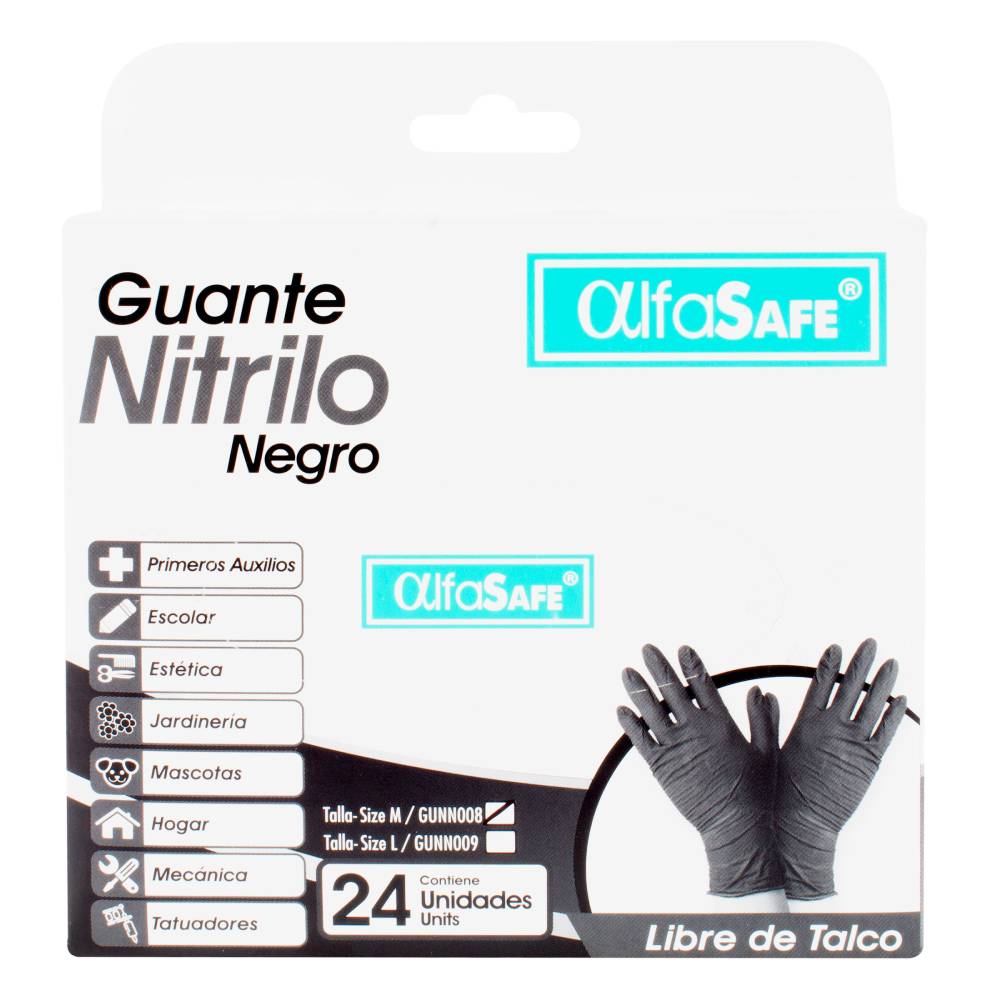 Guantes Nitrilo Alfasafe Negro 24 Unidades