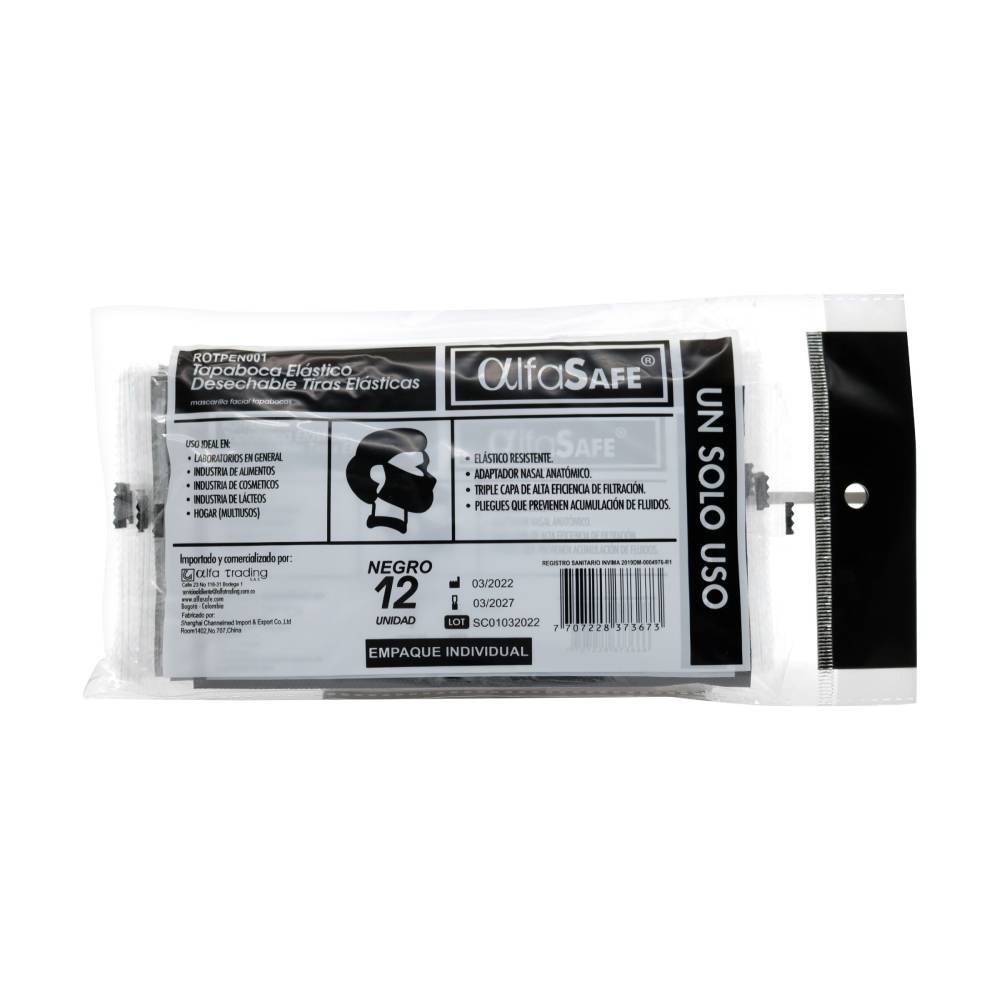 Tapabocas Alfasafe Negro 12 Unidades