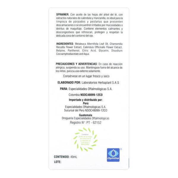 Sprainer Limpieza Párpados Y Pestañas 40 Ml Y 60 Aplicadores - Imagen 2