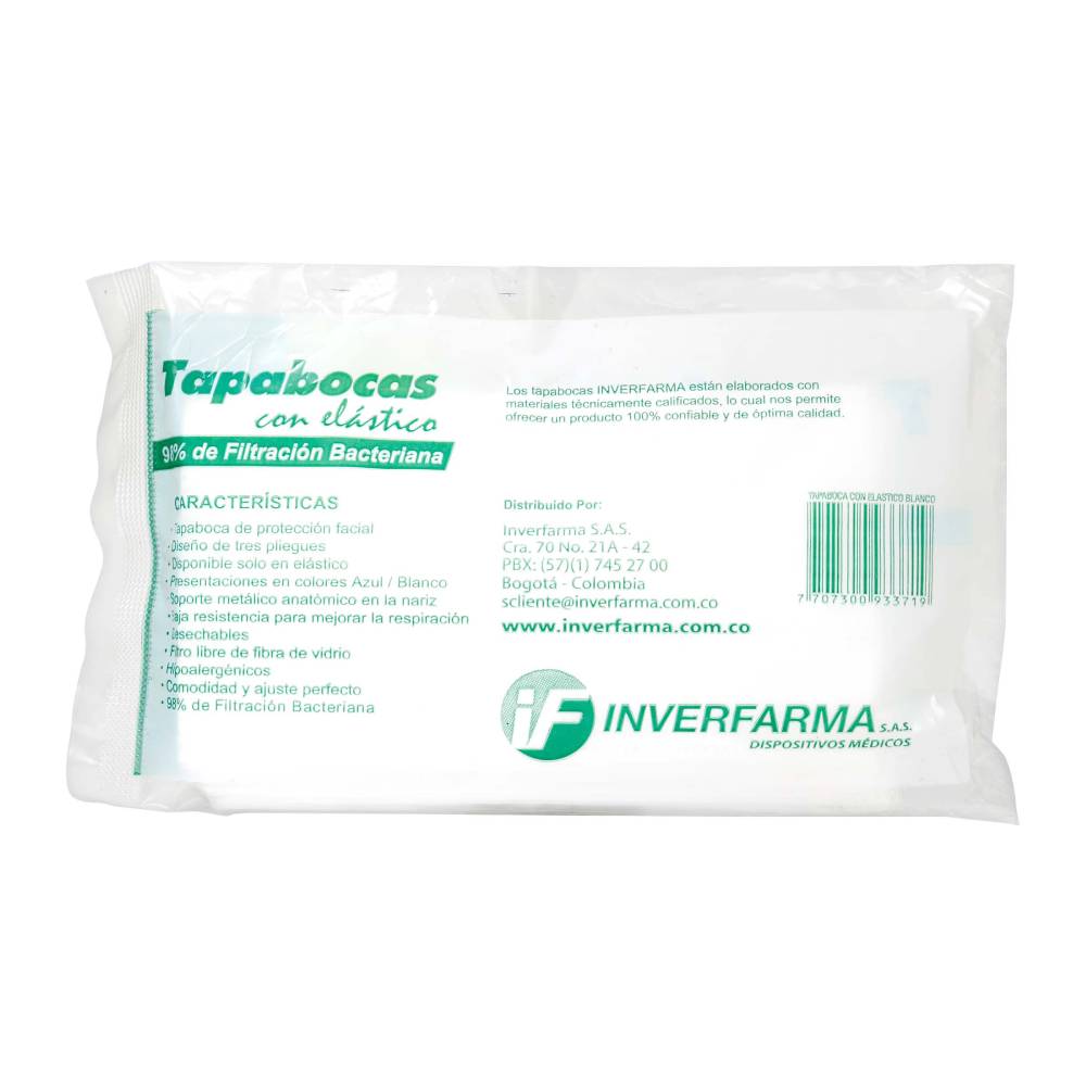 Tapaboca Blanco 12 Unidades Inverfarma Empaque Individual - Imagen 2