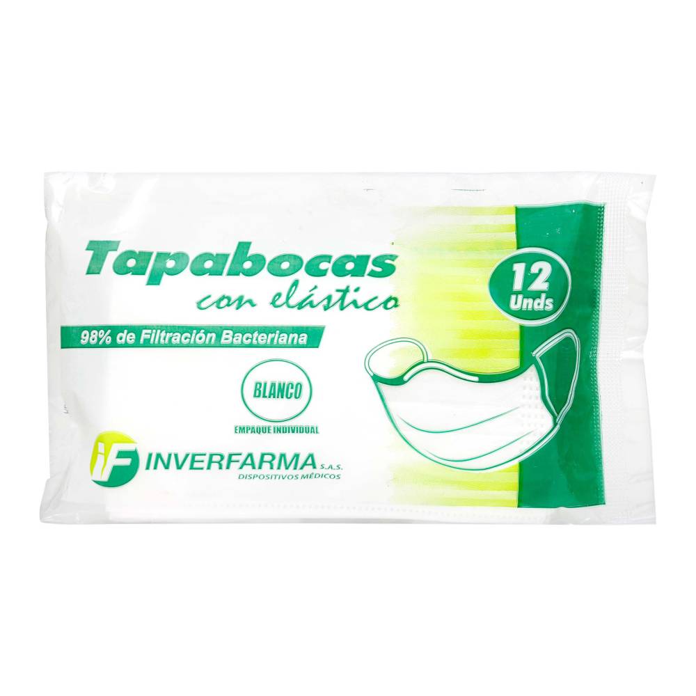 Tapaboca Blanco 12 Unidades Inverfarma Empaque Individual