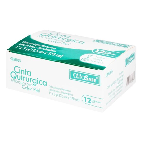 Cinta Quirúrgica Microporosa Alfasafe Piel 1x3 Yd 12 Unds
