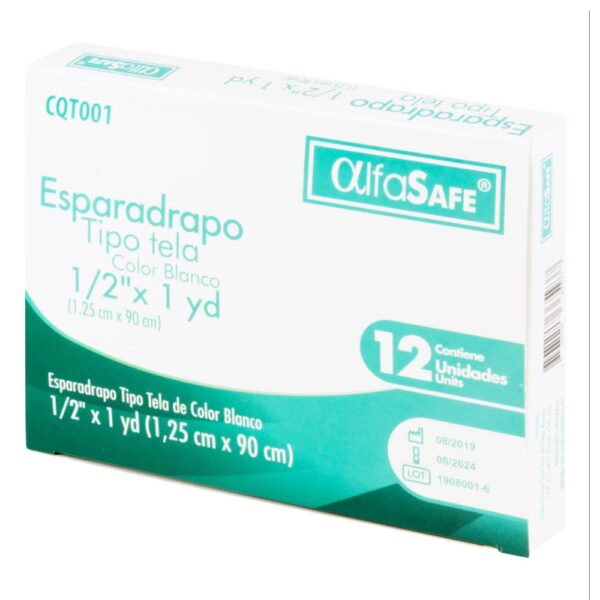 Esparadrapo Tipo Tela Alfasafe Blanco 1/2x1 Yardas 12 Unds