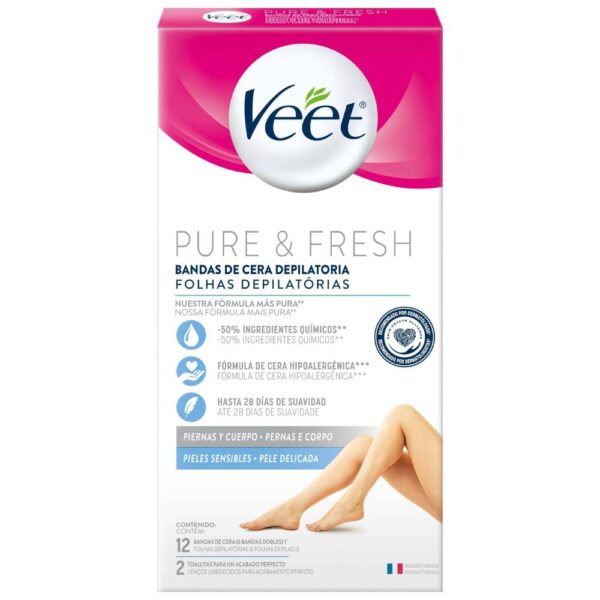 Bandas Depilatoria Veet Piernas Y Cuerpo Sensible 12 Unds