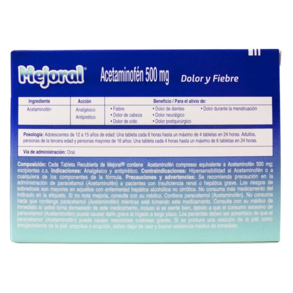 Mejoral Acetaminofen 500 mg 30 Tabletas - Imagen 2